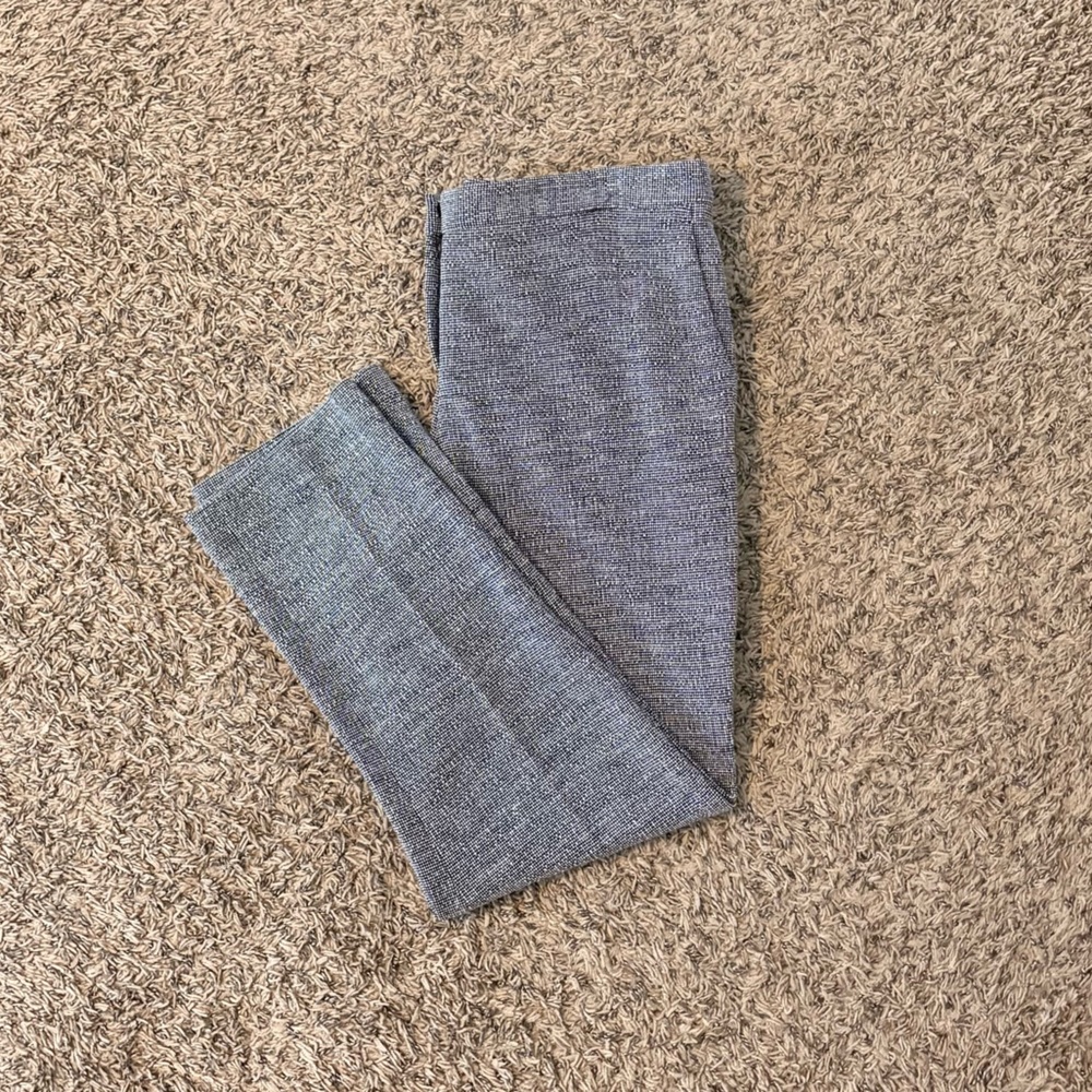 Theory Women’s Textured Slim Pants Size 12 – Navy Gray Tweed Ankle Trousers Work
